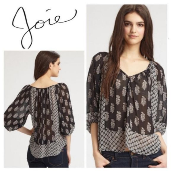 SOLD!!  JOIE Corbelle Printed Silk Peasant Blouse - Picture 2 of 8